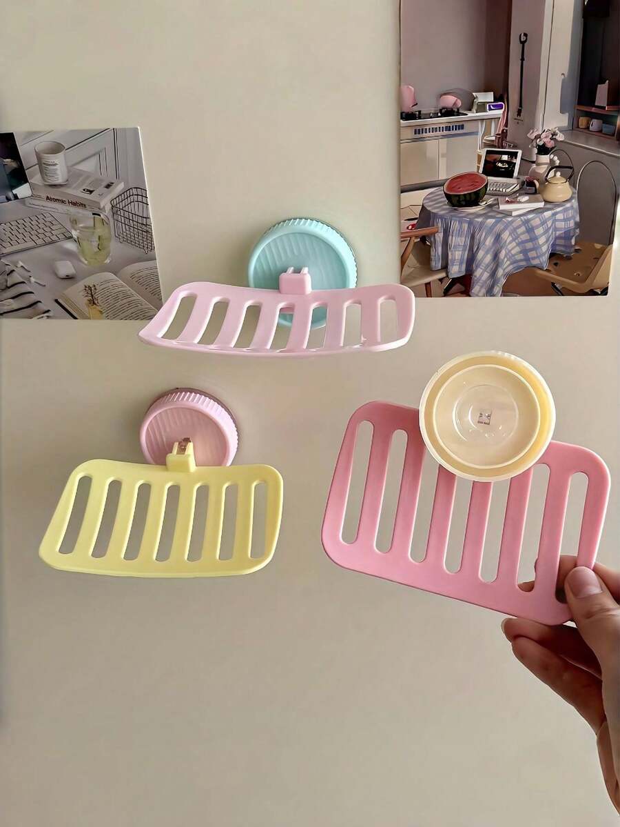 Suction Cup Soap Holder, Candy Color Soap Rack, Bathroom Wall-Mounted No-Drill Suction Cup Soap Box, Suitable For Shampoo, Toothbrush, Soap, Etc., Efficient - Drain Rack - View 1