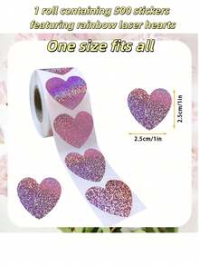 500pcs Holographic Laser Heart Stickers, 1 Inch Rainbow Heart Stickers, Suitable For Party, Wedding, Valentine's Day, Envelopes, Gift Wrapping And DIY Decoration - Multiple Styles - View 3