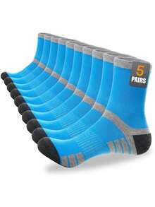 5 Pairs Men's Fashion Colorblock Mid-Calf Sports Socks, Moisture-Wicking Breathable Athletic Socks, Suitable For Running, Fitness Training And Casual Daily Wear - Multicolor - View 8