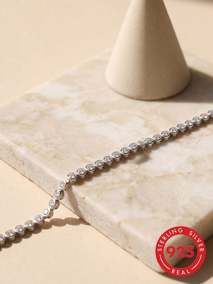 ORSA JEWELS 1件 925純銀圓形寶石網球鏈條手鍊，4A級立方鋯石女士手鍊，奢華珠寶，生日派對聖誕禮物
