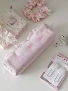 1pc Korean Style Pink Bow Lace Pencil Case, Ins Minimalist Large Capacity Stationery Storage Pencil Pouch,Back To School Season - Multiple Styles - View 7