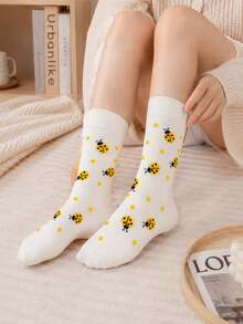 5 Pairs/1 Pair Colorful Cute Cartoon Insect Pattern Mid-Calf Socks, Women's Casual Sweet Ladybug Pattern Sports Socks, Breathable Skin-Friendly Moisture-Wicking, Suitable For Daily Wear And Outdoor Sports - Multicolor - View 12