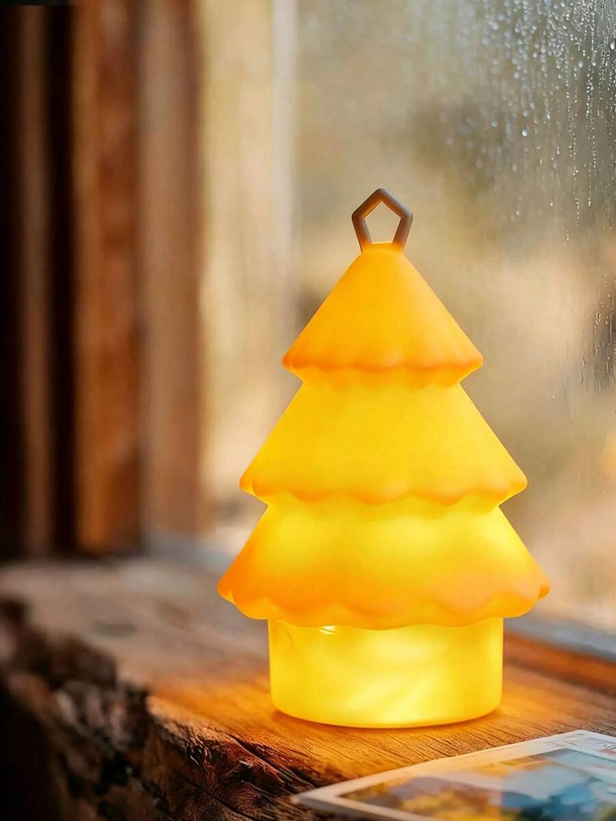 1pc Silicone LED Christmas Tree Night Light USB Rechargeable With 10m Storable String Light & Hook For Kids - A - View 1