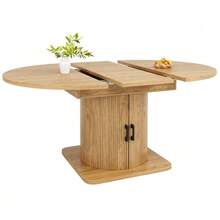 Extendable Dining Table With Storage, Multifunctional Table With Removable Shelves, Space-Saving Kitchen Table For Small Rooms And Dining Rooms, MDF Tabletop, Natural Brown. - 棕色 - 查看 2