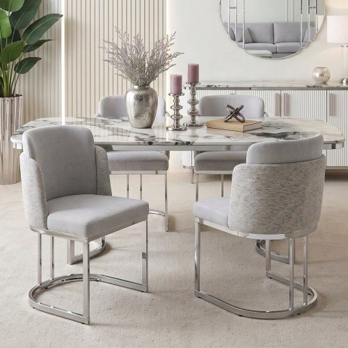 4 Dining Chairs, Comfortable And Breathable, Suitable For Restaurants, Living Rooms, Cafes And Other Places - Silver - View 1