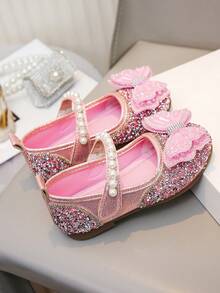 Girls' Pearl Design Princess Shoes, Bowknot Rhinestone Shoes, Versatile For Spring/Summer Outings And Daily Wear - Pink - View 6