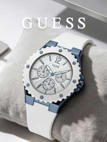 Guess Women's Multifunction Quartz Watch White Silicone Strap Blue Bezel Textured Dial Accessory Suitable for Road Trips and Travel Adventures - 白色 - 查看 3
