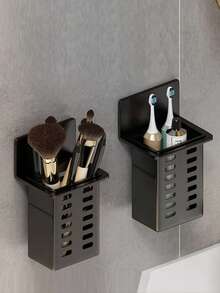 1pc Multi-Function Dual-Use Hollow Drainage Storage Cup, Countertop And Wall-Mount Universal, Toothbrush And Toothpaste Holder, Wall-Mounted Bathroom Comb And Razor Storage Rack, Drill-Free Bathroom Shelf, Kitchen Utensil Storage Rack, Stationery Pen Holder - Multicolor - View 1