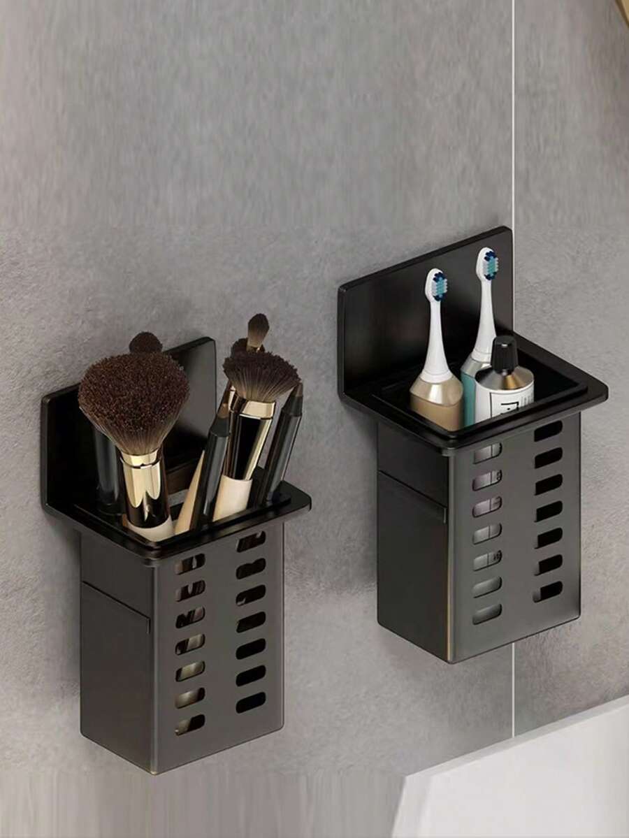 1pc Multi-Function Dual-Use Hollow Drainage Storage Cup, Countertop And Wall-Mount Universal, Toothbrush And Toothpaste Holder, Wall-Mounted Bathroom Comb And Razor Storage Rack, Drill-Free Bathroom Shelf, Kitchen Utensil Storage Rack, Stationery Pen Holder - Multicolor - View 1