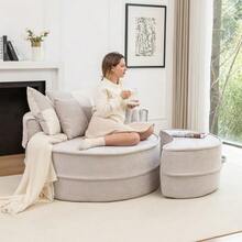 Round Sofa With 5 Cushions And Ottoman For Living Room And Bedroom - 灰色 - 查看 6