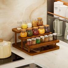 3-Tier Wooden Spice Rack Organizer, Stepped Countertop Spice Bottle Storage Rack, Multi-Layer Kitchen Spice Display Rack, Space-Saving Pantry Cabinet Countertop Storage Shelf - Multicolor - View 6
