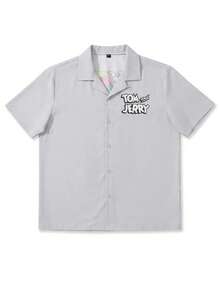 Strevion TOM & JERRY Men's Cartoon Graphic Short Sleeve Single-Breasted Shirt - Multicolor - View 2