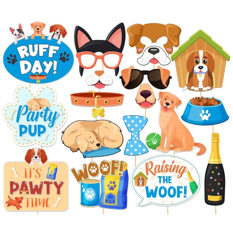 18Pcs Dog Photo Booth Props, Puppy Pet Theme Birthday Party Decorations Supplies Funny Puppy And Kitten Party Supplies - View 1