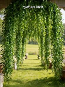 10/5/1pc Artificial Hanging Vine Leaves, Faux Willow Branches, Artificial Greenery Green Leaves Fake Ivy, Suitable For Wall, Balcony, Garden, Wedding, Windowsill, Party Garland Decoration, Home Indoor/Outdoor Garden DIY Basket Flower Pot Filler, UV Resistant - Green - View 8