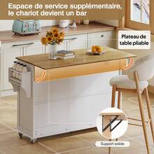 Kitchen Island With Folding Worktop - Rustic Style, White And Natural - Natural and White - 查看 8