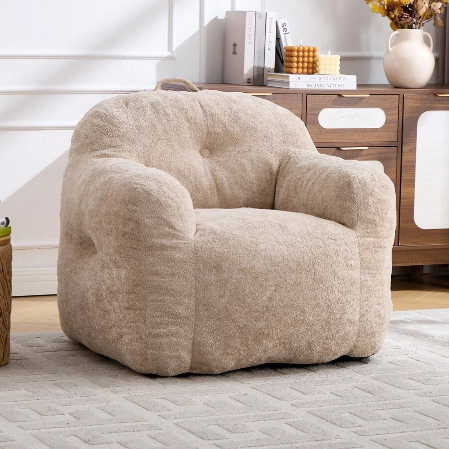 Modern European-American Style Beanbag / With Armrests / Plush Look Beanbag / No Assembly Required / Suitable For Living Room, Bedroom And Reading Corner - 米色 - 查看 1