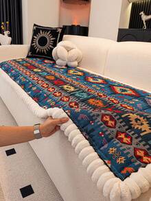 1 Stück Sofakissenbezug im Boho-Stil, verdickter rutschfester Sofabezug, universell für Wohnzimmer, Schlafzimmer und Außenbereich, haustiersicher und fleckenabweisend, Ganzjahres-Sitzkissenbezug für Sofa, geeignet für L-förmige Einzelsessel, Recliner und 1/2/3/4-Sitzer Sofa, neue dekorative Herbst-Edition - Blau - Übersicht 5