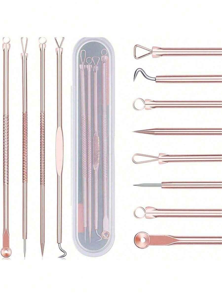 Set de 4 piezas de agujas para eliminar puntos negros y acné, herramienta de limpieza de poros faciales, removedor de puntos negros, producto de belleza, cuidado de la piel, spa, autocuidado, herramienta de cuidado de la piel, cuidado facial, suministros de esteticista, piel, limpiador, cuidado facial - Multicolor - Ver 1