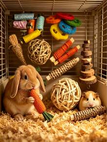 Happy Pet 兔子玩具/兔子/天竺鼠玩具,兔子咀嚼玩具,多件裝兔子玩具,手工咀嚼玩具,適用於天竺鼠、倉鼠、小型齧齒動物,生日禮物,節日禮物 14件/7件/3件套 - 查看 3