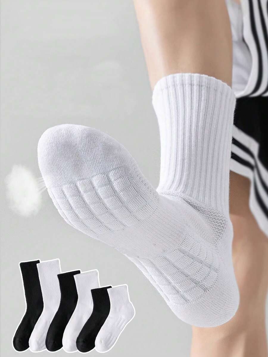Kaos Kaki Olahraga Pria dengan Sol Terry, Kaos Kaki Pendek Musim Gugur/Dingin, Bernapas, Menyerap Keringat, Anti Selip, Warna Hitam dan Putih - Hitam dan Putih - View 1