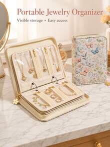 Portable Zipper Jewelry Storage Box With Transparent Pocket, Can Store Rings, Necklaces, Earrings, Lightweight And Reusable, Suitable For Home, Travel And Gifting - Multicolor - View 3