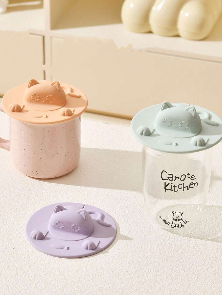 1pc Multifunctional Cat Cup Lid, Heat Resistant, Dust-Proof, Insect-Proof, Cute Silicone Coffee Cup Lid, Tea Cup Lid, Mug Lid - Multicolor - View 1