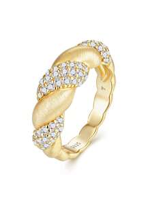 1pc D-Color Brilliant Moissanite Pave Engagement Ring, S925 Sterling Silver Luxury Band, Women Fine Jewelry Gift For Promise, Anniversary & Christmas - Gold - View 15