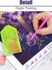 5D DIY Diamond Painting Kit, Gold Cross With Purple Roses And Butterflies Diamond Art Set, Dreamy Purple Religious Floral Wall Decor, Adult Stress Relief Diamond Painting, Handmade Wall Art, Crafting Fun - No Frame - View 3