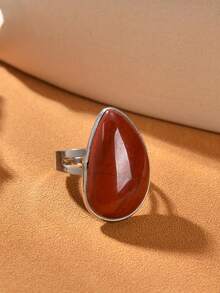 2pcs Fashion Natural Stone Natural Crystal Opal And Red Stone Open Rings, Mother's Day, Valentine's Day, Birthday Gift - Opal and Red - View 9