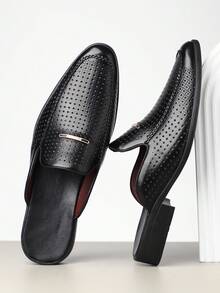 QRLQRL 1 Pair Men's Personalized Breathable Hollow Half-Toe Slip-On Casual Shoes, Summer New Non-Slip Soft Sole Sandals, Suitable For Teenagers Summer Casual Wear, Outdoor Sports, Vacation Travel, Graduation Gift Or Birthday Outfit Accessory - Black - View 3