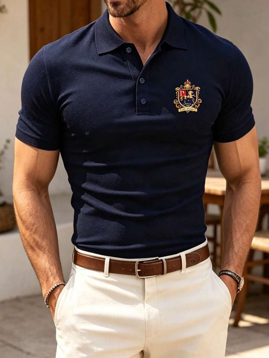 ALTZTAR 男士印花短袖休闲 Polo 衫 - 藏蓝色 - 查看 1