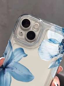 1 buah Casing Ponsel Transparan Minimalis Motif Bunga Sederhana dengan 3 Bunga Biru, Kompatibel dengan Apple 16 Pro Max, 17/16/15/14 Plus/13/12/11, dan Series. - MultiWarna - View 4