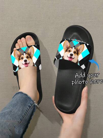 Pantuflas casuales de PVC con impresión personalizada de foto & texto, ideales para uso en el hogar, playa & vacaciones. Regalo personalizado perfecto para días festivos.