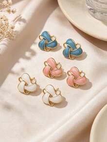 6pcs Twisted Enamel Stud Earrings Set, Soft Macaron Daily Accessories, Anniversary Gift - Multicolor - View 5