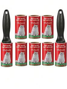 超強黏性滾輪除毛器，適用於家具與衣物，寵物狗貓毛髮清除器，地毯除毛滾輪，便攜式寵物除毛器，適用於萬聖節地毯、衣物、床上用品、聖誕客廳家具、感恩節臥室 - 古典紅 - 查看 1