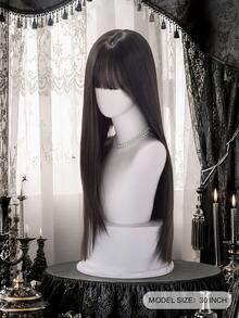 alicegarden Wig Sintetis Panjang 30 Inci, Gaya Lurus Alami, Warna Hitam Memukau, Dengan Desain Poni, Cocok Untuk Pemakaian Sehari-hari Wanita, Hadiah Wig Alami dan Tahan Lama - Hitam - View 2
