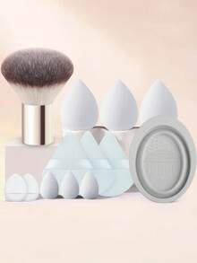 1pc Large Gradient Fluffy Round Head Powder Brush & Puff 13pcs Set, 11pcs Makeup Sponge & Puff Set, Silicone Cleaning Brush Bowl, Multi-Functional Makeup Tools For Setting Powder, Blush And Loose Powder - Multicolor - View 10