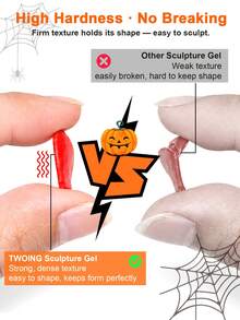 TWOING 12 Colors Halloween 3D 4D Sculpture Gel Kit With Nail Art Pen, Non-Sticky Soak Off Carving And Sculpting Gel, Firm Texture Embossed Painting Gel For Pumpkin Ghost Spider Web DIY Nail Design Salon Home Decoration - 彩色 - 查看 5