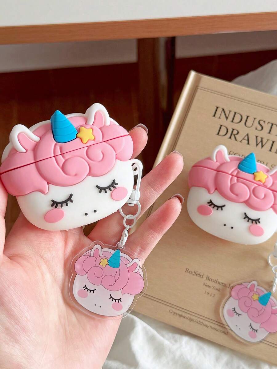 Lolla 1pc Little Monster Bluetooth Earphone Case Compatible With Airpods Pro/Pro2/Pro3/Airpods4 Earphone Protective Cover - Baby Pink - View 1