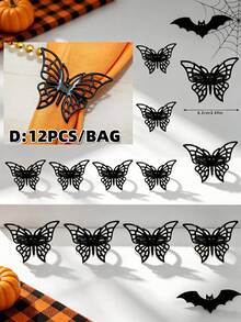 12pcs/6pcs/1pc Halloween Napkin Rings - Halloween Novelty Theme, Black Skeleton Hand, Ghost, Spider, Haunted House, Butterfly Creative Design Napkin Rings, Suitable For Halloween Party Table Decor - Easy To Clean Metal Texture, Halloween Decoration, Theme Event Accessories, Spooky Table Decor, Durable Napkin Holder - Multicolor - View 13