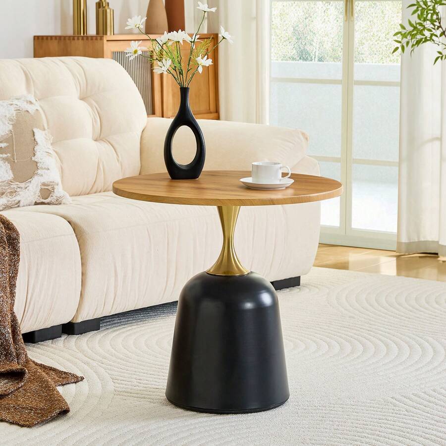 Round Side Table Ø60 Cm Metal Frame Brown Finish – Perfect For Living Room, Sofa Or Office In - 棕色 - 查看 1