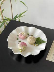 1pc Minimalist Pure White Ceramic Plate With Lotus Leaf Edge, Ceramic Plate For Home Afternoon Tea, Dessert, Cake And Dining - White - View 2