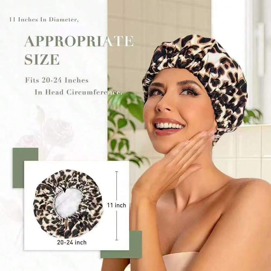 Gorro de ducha reutilizable para mujeres, gorro de ducha grande impermeable con banda elástica, gorro de baño lavable para cabello largo, rizado, trenzas, ducha diaria, spa en casa, viajes (Leopardo) - Ver 1