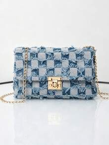 Spring Women's Tie Dye Denim Crossbody Bag -Inspired Quilted Chain Bag Jean Shoulder Bag Unique Tie Dye Small Square Bag Tote Bag Y2K School Style - 彩色 - 查看 14