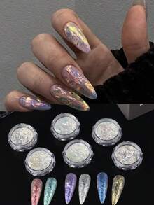 18件組珍珠閃粉美甲粉 月光極光魔幻白色細緻美甲粉 白色組合彩虹高品質超亮珍珠貝殼粉 適用美甲 - 白色 - 查看 3