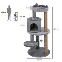 PawHut 104 Cm Cat Tree, Cat Condo Tree Tower, Cat Activity Centre With Scratching Posts, Plush Perches, Hanging Ball - Grey - T0001-01-4414 - View 10