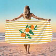 1pc Fresh Yellow Striped Orange Microfiber Beach Towel, Soft Absorbent Lightweight Towel, Suitable For Adults And Teens, Perfect For Beach, Travel And Swimming Beach Blanket - Multicolor - View 7