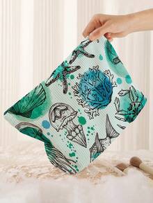 1pc Portable Cosmetic Storage Bag Coral Starfish Shell Pattern Double-Sided Print Travel Zipper Makeup Bag Multi-Function Toiletries Organizer - Multicolor - View 5