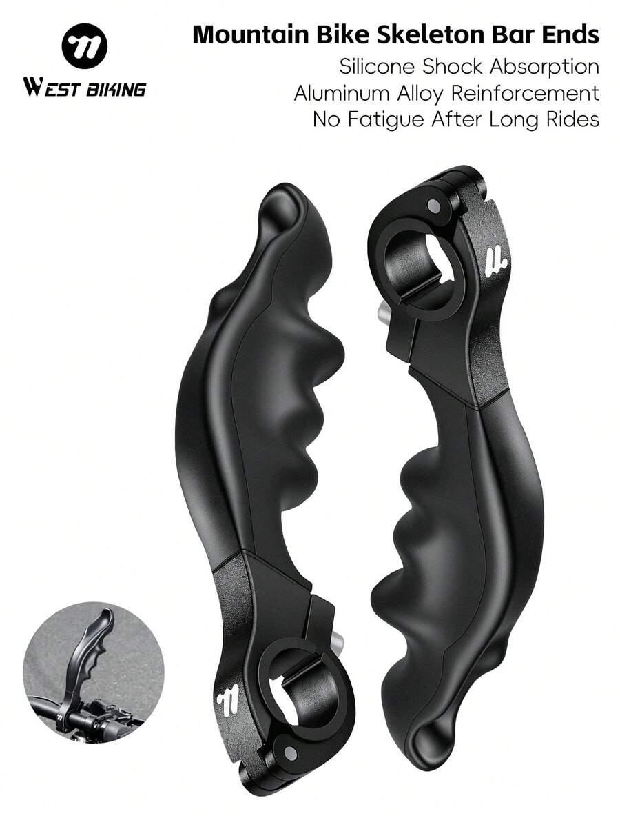 WEST BIKING Bicycle Cycling Bar Ends Ergonomic Design Wrist Protection And Pressure Relief Road Bike Handlebars Silicone Cushioning And Shock Absorption Non Slip And Stable Freely Adjustable Angle Fits 22.2mm Handlebars MTB Bar Ends - Black - View 1