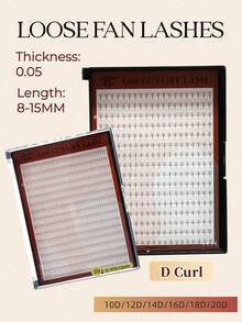 Extensions de cils en éventails pré-faits 10D/12D/14D/16D/18D/20D, 320 éventails, 16 rangées/boîte, base pointue, racine fine et tranchante, épaisseur 0,05 mm, boucle D, longueur 8-15 mm - D - Voir 1
